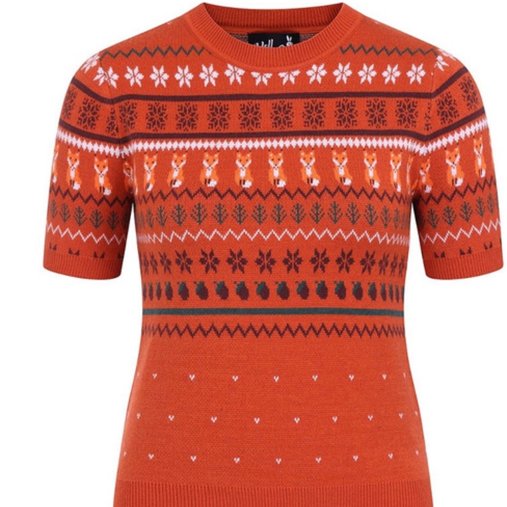 Hell Bunny Vixey Fox Print Brown Jumper Sweater 2XL